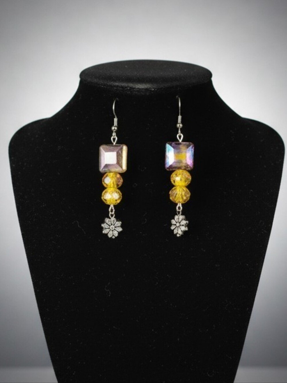 NWT Yellow and Silver Dangle Earrings with Crystal Accents